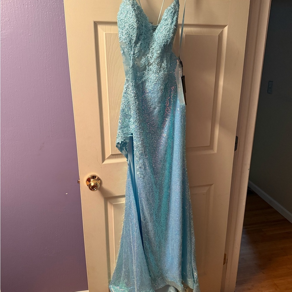 Elegant Light Blue Lace Gown